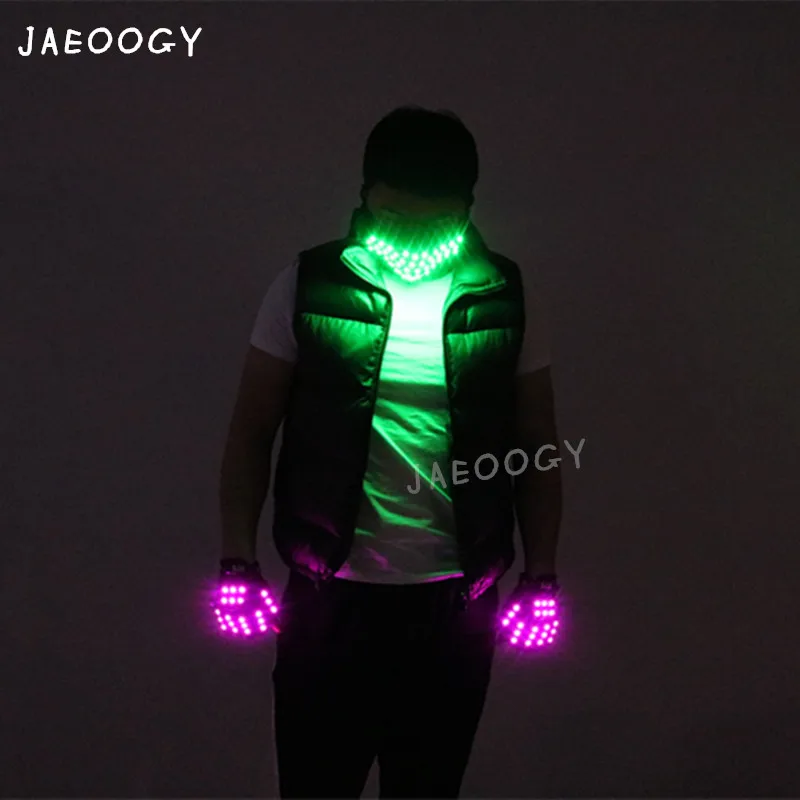 

2019 New Creative purple LED gloves robot dance glow flashing fluorescent mask nightclub stage show laser show light props