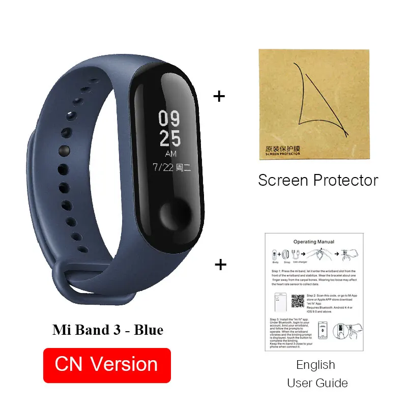 XIAO MI Band 3 Смарт Wriste Mi Band 3 с Orang черный синий пульсометр водонепроницаемый Сенсорный Экран фитнес-трекер Браслет - Цвет: Blue.CN.Add.Film