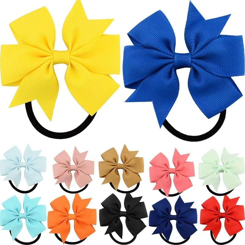 Sale Solid Ribbon Bows Hair rope Girls Bow Elastic kids Children Hair Tie Hair Band princess Hair Accessories