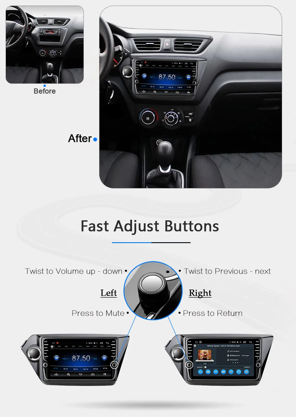 Discount Funrover 8" IPS android8.0 2 din car gps navigation multimedia for Kia k2 RIO 2011-2016 car radio video stereo player WIFI audio 18