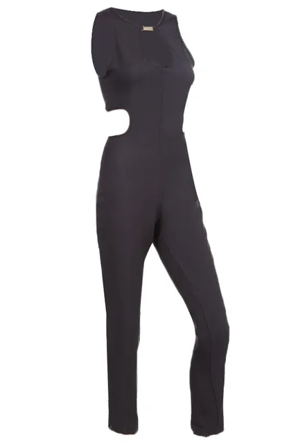 Alishebuy Rompers Womens Jumpsuit 2018 Hollow Out High Waist Cut Out Pockets Back Zipper Sleeveless O Neck Solid Slim Jumpsuits
