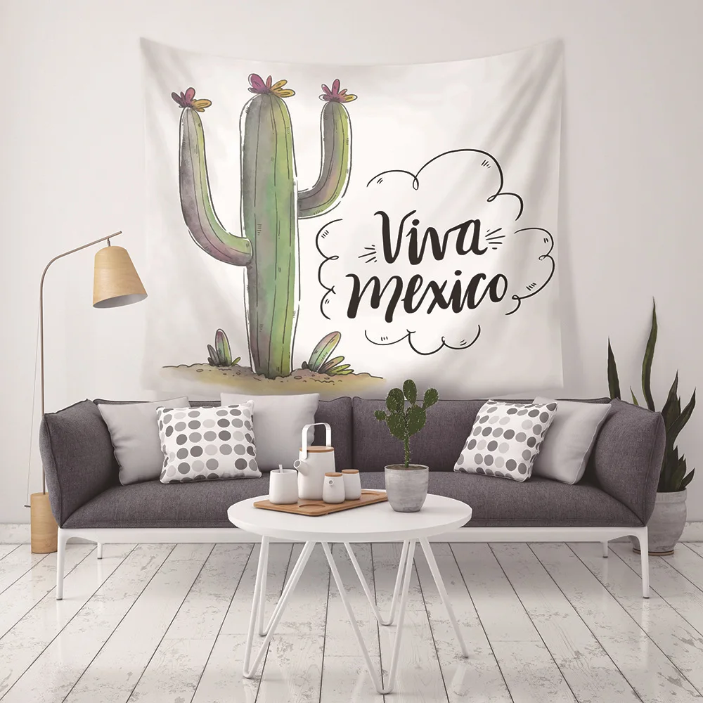 Astoral Green Plant Picture Cactus Mandala Printed Tapestry Wall Hanging Decorative Large Polyester Fabric Boho Decor Ouija