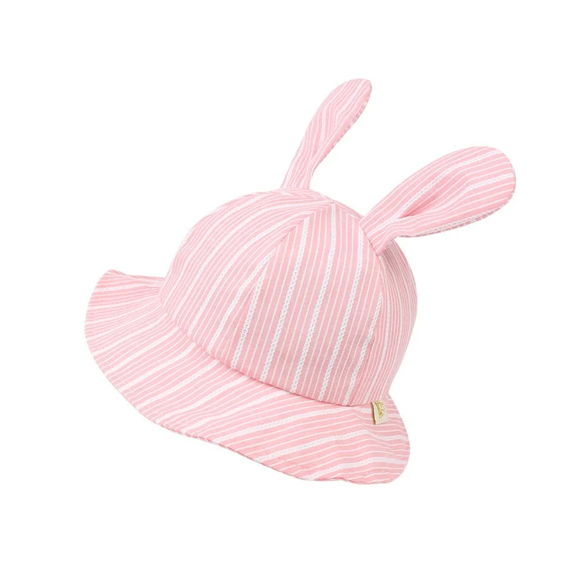 Fashion Rabbit Baby Hat Boy's Panama Cotton Striped Baby Cap Cute Ears Baby Sun Cap Brim Toddler Bucket Hat Baby Girls Clothing (9)