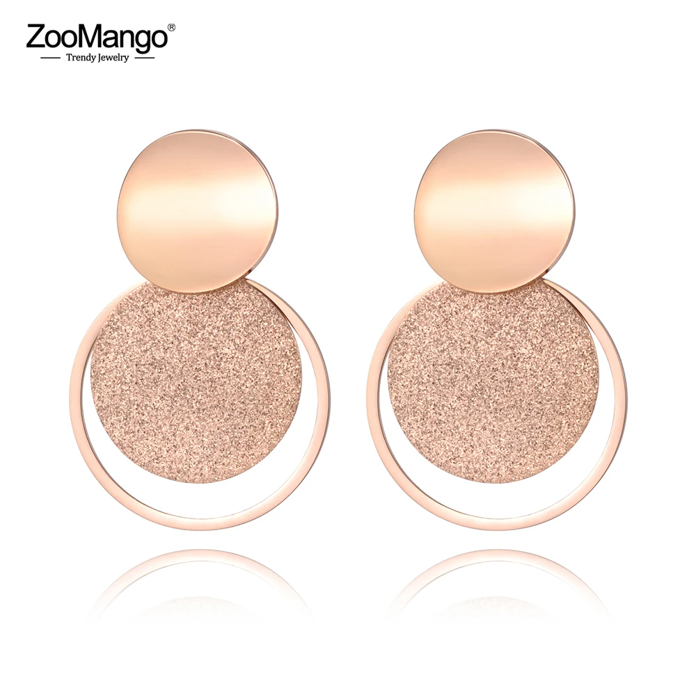 ZooMango Bohemia ювелирные изделия из нержавеющей стали розовое золото матовый лист круг изогнутые серьги-гвоздики диски для женщин Brincos ZE18446