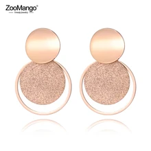 ZooMango Bohemia ювелирные изделия из нержавеющей стали розовое золото матовый лист круг изогнутые серьги-гвоздики диски для женщин Brincos ZE18446