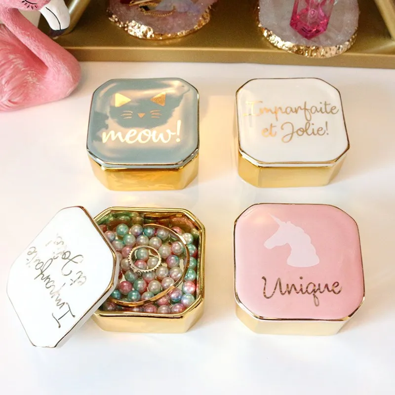 

Nordic Desktop Ceramic Jewelry Box Plating Storage Box Ring Storage Box Necklace Stud Earring Storage Tank Home Decoration