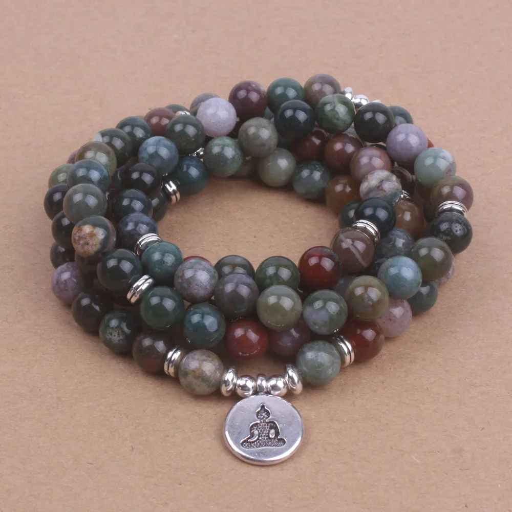 

108 mala Indian onyx with Lotus OM Buddha Charm Yoga Bracelet or Necklace Natural stone jewelry dropshipping