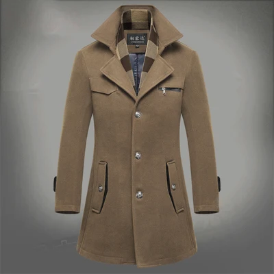 AYUNSUE/осенне-зимняя шерстяная куртка, Мужская парка, новинка, толстая длинная бушлат, Abrigo Hombre, приталенное пальто, большие размеры 3XL LX784 - Цвет: Khaki