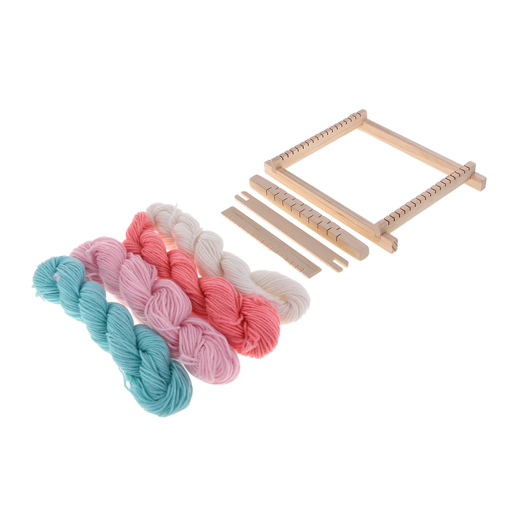 Wooden Traditional Weaving Loom Knitting Tools Handloom Machine Frame with 4  Woolen Yarn for DIY Crafts