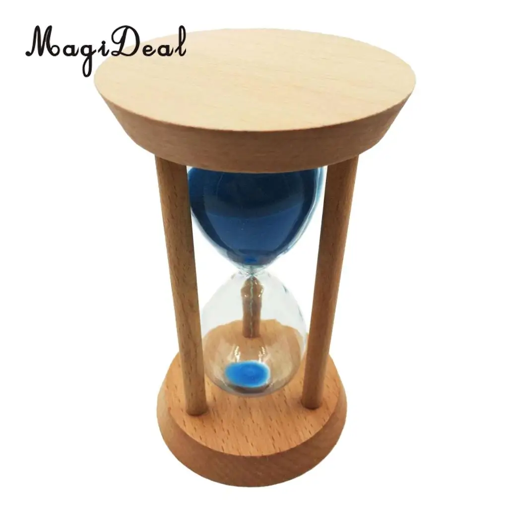 Round Shape Sand Glass Hourglass 15 Mins Oblique Wood Timer Kitchen Cooking Utensils Home Desk Bookshelf Decoration Blue