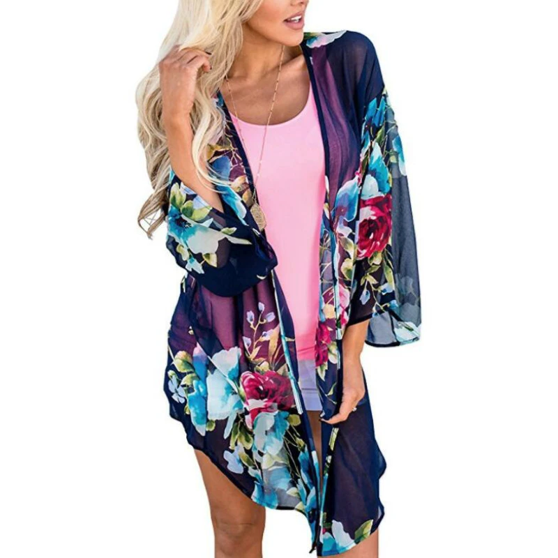 Chiffon Kimono Cardigan Blouse Top | Kimono Floral Chiffon Cardigan - Women  Floral - Aliexpress