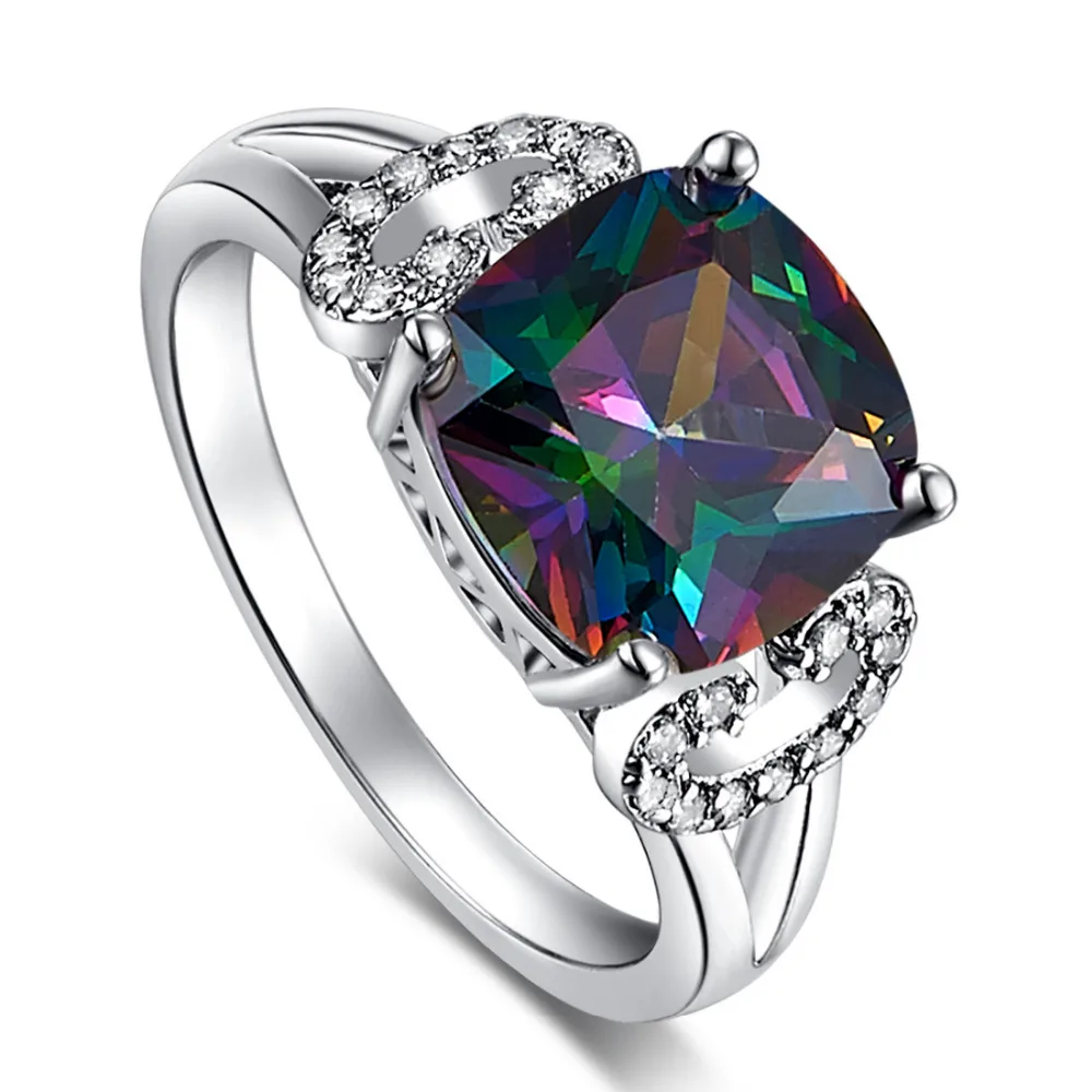 Lingmei многоцветный бриллиант womenjewelry кольца из белого золота кольцо цвета Size6 7 8 9