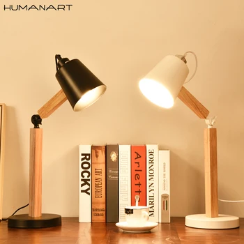 

Nordic wooden iron table lamp E27 LED eye protect adjustable desk lamp study bedroom office reading lighting