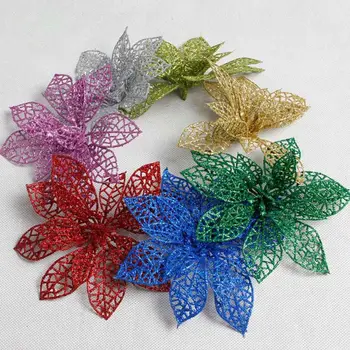 

Wholesale 14cm Plastic Simulation Christmas Glitter Hollow Flower Wedding Artificial flowers Valentine's Day Decoration diy