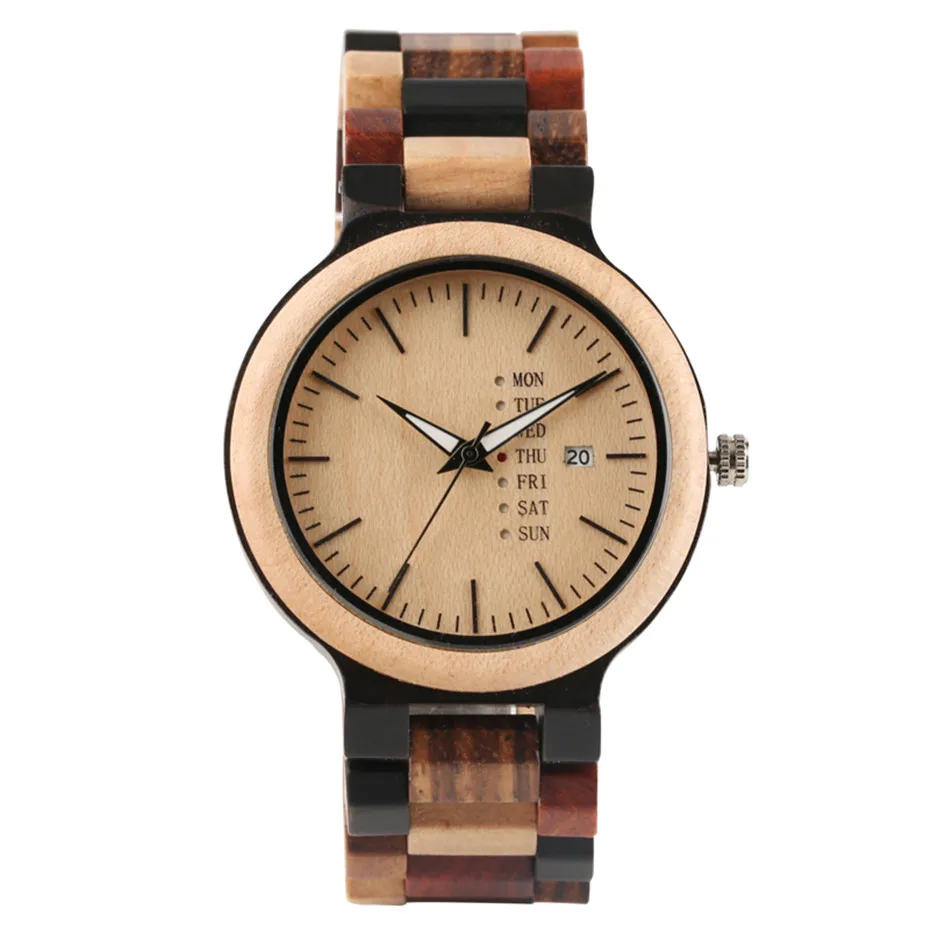 

Antique Zebra and Ebony Men and Women Wood Watches with Date and Week Display Business Clock in Wooden for Lover's Gifts