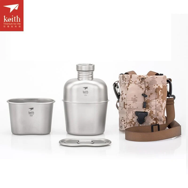 

Keith Titanium Military Water Bottle Large Capacity Kettle With Cup Portable Dual-use Cantina Ti3060