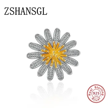 

Elegant Van Gogh Yellow Sunflower Brooches For Women 925 Sterling Silver Wedding Suit-coat Pins Party Corsages Jewelry Bijoux