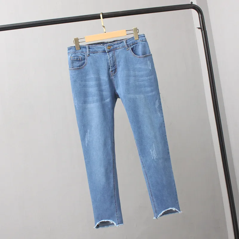 Женские джинсы размера плюс 5XL с высокой талией, женские летние Стрейчевые рваные джинсы с дырками, винтажные джинсовые штаны, джинсы-карандаш, Feminino C4303 - Цвет: light blue style 2