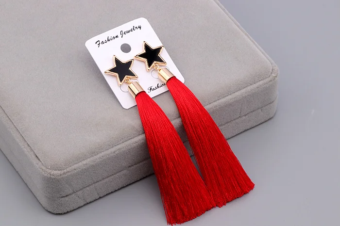 Новое поступление модные брендовые ювелирные изделия звезда длинные серьги-кисточки для женщин Bijoux классический красный и черный цвета Висячие серьги E1