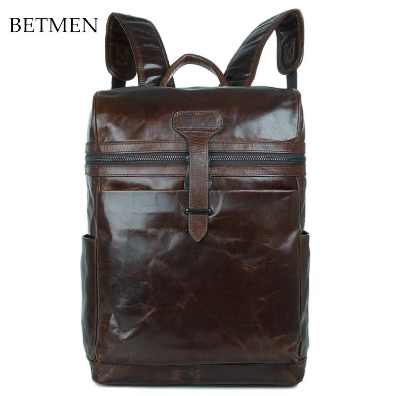 

BETMEN Vintage Luxury Men Backpack Genuine Leather Bag Male Large Capacity Casual Brand Backpacks
