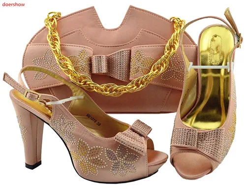 

doershow nice peach Shoes and Bags To Match Set Sale Shoes and Bags low Heel Sandals Women Italian African Party Pumps!HLN1-11