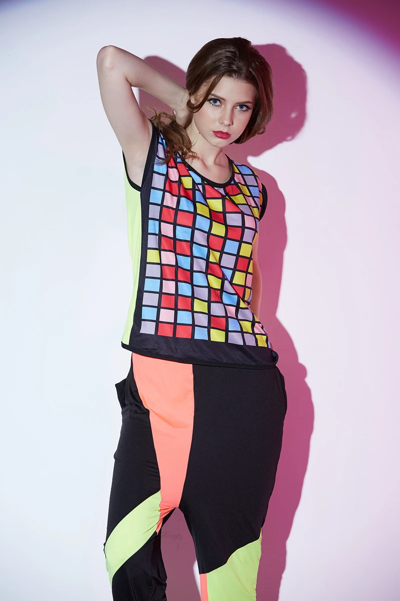 Individual shirt fashionable summer clothing color grid back chiffon patchwork coat length shirt loose sleeve pullover Blouses