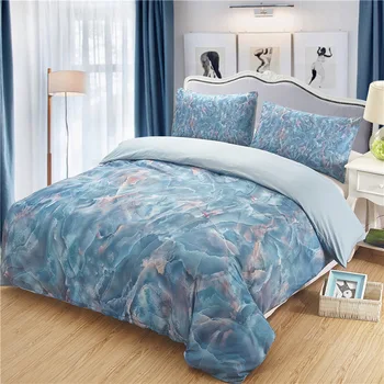 

100% Polyester Bedding Deluxe Set Marble printing three pieces set King size down quilt pillowcase no bed linen home textile
