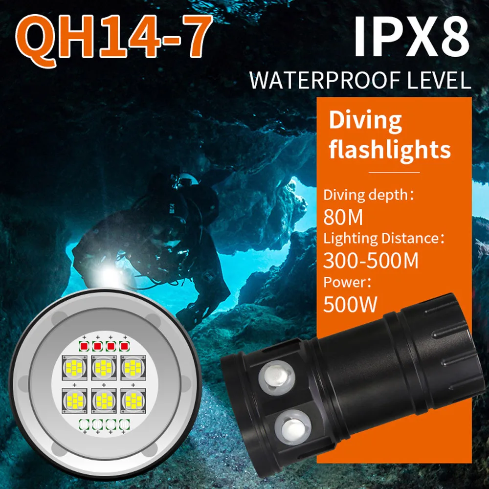 

80m LED Diving Flashlight Photography Light Underwater IPX8 Waterproof Torch Lamp Set Black Aluminum Alloy 18650 #5J22