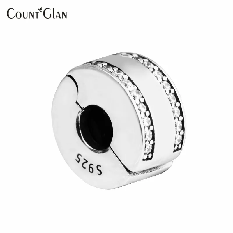 

2017 Logo Brand Name Spring Clip Spacer Spacer Beads For Making Jewelry 925 Sterling Silver Clear CZ Stopper Clips Locks Bead