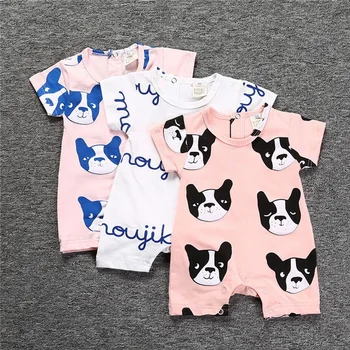 

DHL 100PCS Newborn Baby Romper Infant Toddler Bebe Short Sleeve Clothing Face Dog Baby Girl Boys Jumpsuit
