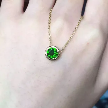 

Natural green diopside stone Necklace natural gemstone Pendant Necklace S925 silver Fashion Elegant simple round Jewelry