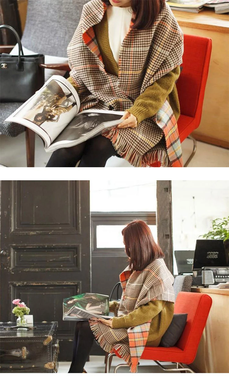 Mingjiebihuo корейский осенне-зимний женский модный цветной шарф двойного назначения длинный шерстяной шарф теплый плед дикая Удобная шаль