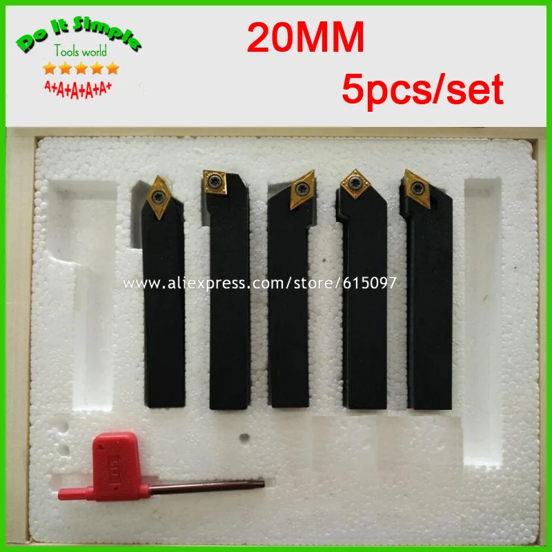 5pcs/set 20mm Indexable Hard Alloy Turning Tool, Lathe Tool Kits Cutter