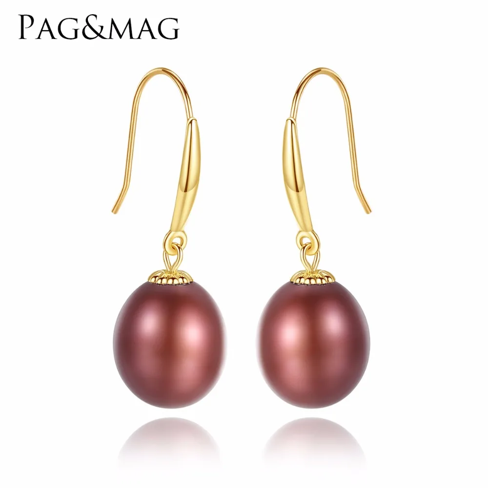 

PAG&MAG Brand 18k Gold Hook Earrings Fine Freshwater Pearl Earrings 8-9mm 18k Yellow Gold High Quality Jewelry For Women