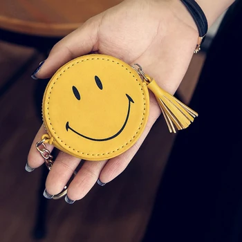 

200pcs/lot Lovely Women Coin Purses Cartoon Smile Small Clutch Tassel Mini Wallet with Zipper PU Leather Key Wallet Purse