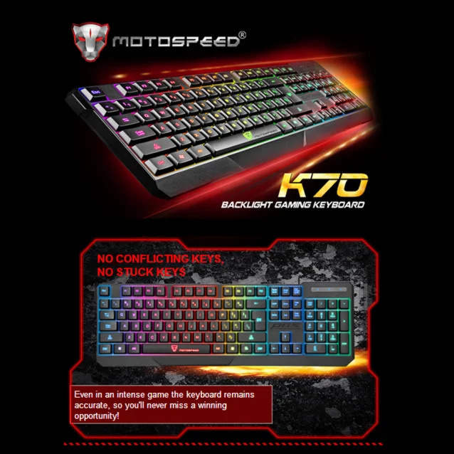 MotoSpeed K70 7-Цвет Фул Подсветка компьютерная игровая клавиатура Teclado USB питание для настольного ноутбука черный