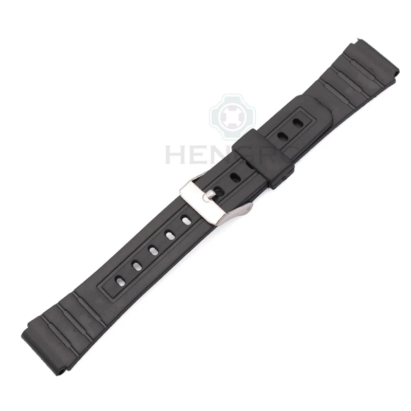 Silicone Sport Diving Watch Strap - Black Rubber Band with Buckle, 16-20mm
