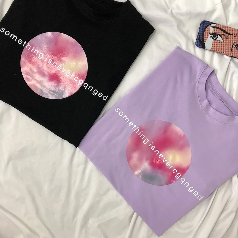 

Harajuku summer Women purple black T Shirt korean cotton Printed t-Shirts Femme Casual Loose Short Sleeve Girlfriends tee shirt
