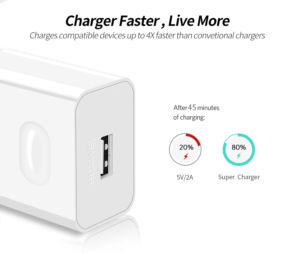 3Huawei P10 P9 Plus USB Charger Wall Travel SuperCharge Fast Original 5V4.5A 5A USB Type C Cable P20 Pro Lite Mate10 Mate9