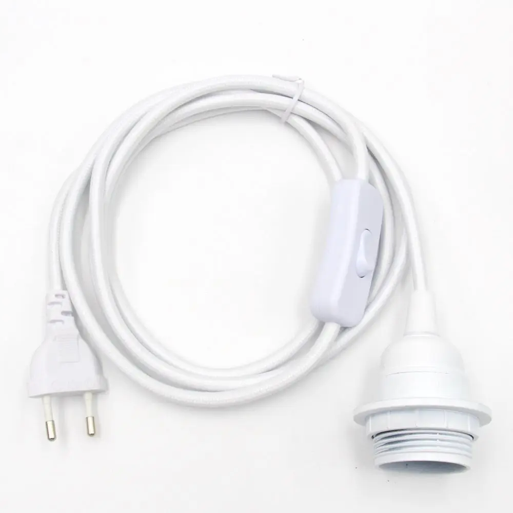 European Plug Power Cord with On/Off Switch and E27 Lamp Holder for Wall or Hanging Light Fixtures, 2m Length