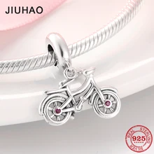 DIY подарок 925 пробы Серебряный стильный велосипед розовый CZ бусины Подвески Украшения изготовление подходит Pandora талисманы браслеты