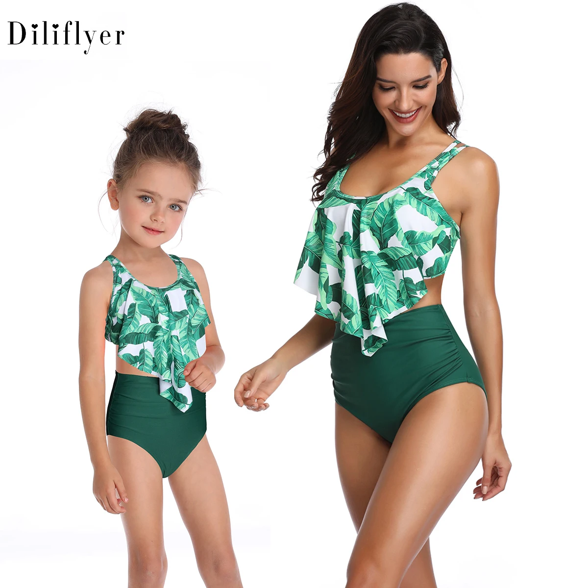 

Diiflyer Mother Daughter Swimwear Mommy and Me Matching Outfits Clothes Girl Beach Bohemian High Wait Bikini Set Women Beachwear