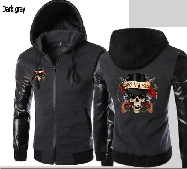 الرجال البنادق ن الورود الفرقة مقنع سترة كم جلد تصميم الأزياء دراجة نارية عارضة الرجال سترة جلدية كم هوديي