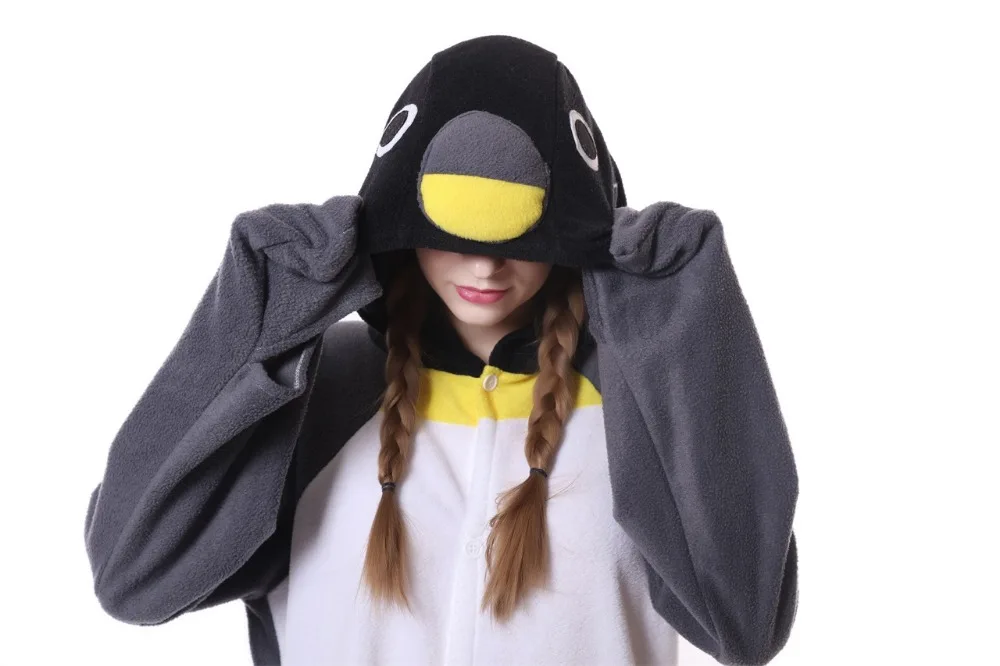 HKSNG New Adult Animal Grey Penguin Onesie Kigurumi Pajamas Gray Cartoon Fleece Costumes Jumpsuits Christmas Gift For Women Men