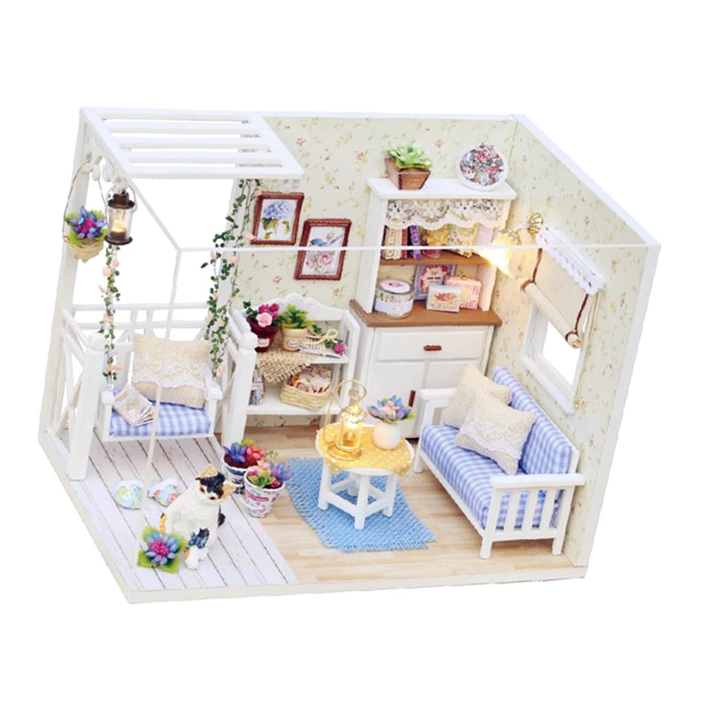 DIY Wooden Dollhouse Kit w/ Furniture Peaceful Kitten Diary Children Christmas Birthday Gift 1/24 Dollhouse Kit Kids Toys