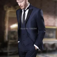 На заказ деловые мужские костюмы из 3 предметов Темно-синий мужской свадебный костюм смокинги для мужчин жениха Slim Fit смокинги для жениха