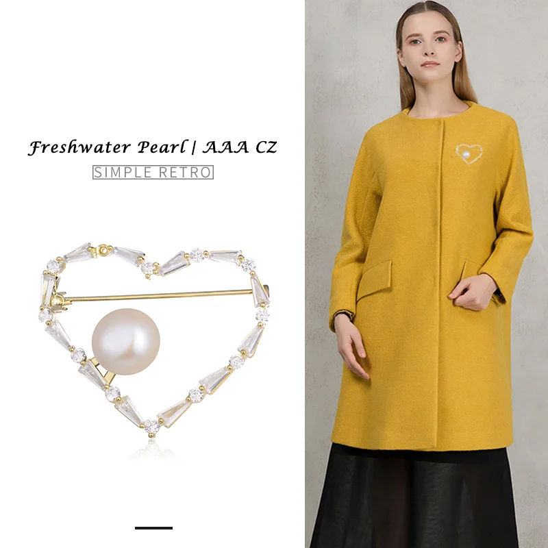 

Hongye AAA CZ Brooches Women Heart Real 18K Gold Jewelry Handmade Brooches Fashion Wedding Party Pins for Female Sweater Coat