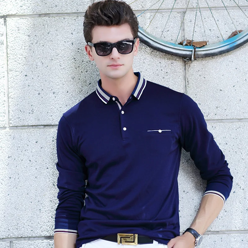 Высококачественная демисезонная мужская приталенная деловая рубашка поло Повседневная однотонная брендовая рубашка-Поло мужская рубашка поло с длинными рукавами