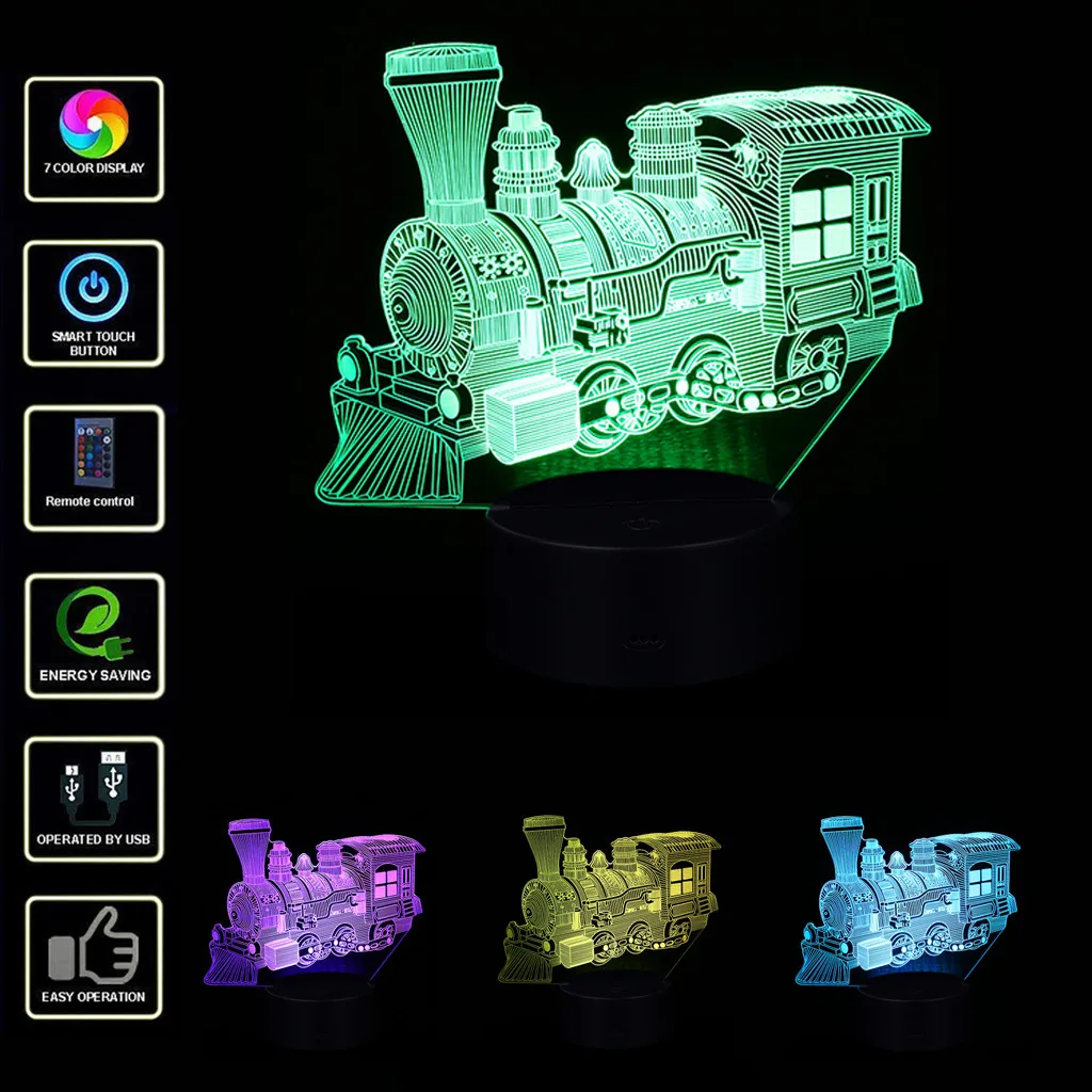 СВЕТОДИОДНЫЙ 3D ночник креативный иллюзионный светильник Настольная лампа освещение 7 цветов подарки на год детская игрушка поезд light7.3