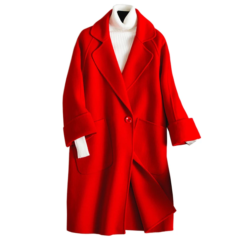 New Spring Autumn Fashion Cocoon Shape Wool Coat Women Loose Thin Single Button Coats Outerwears Double-sided Woolen Tops Mw427 New Spring Autumn Fashion Cocoon Shape Wool Coat Women Loose Thin Single Button Coats Outerwears Double-sided Woolen Tops Mw427
